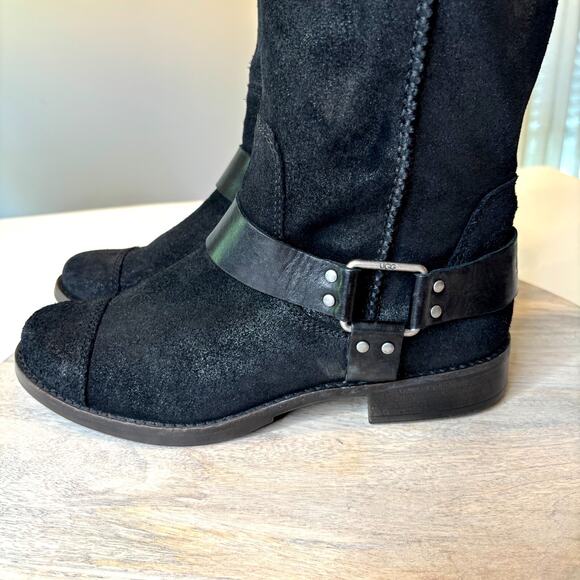 UGG Women's Dree Black Leather Harness Tall Moto Riding Boots US Size 9 - Picture 3 of 11